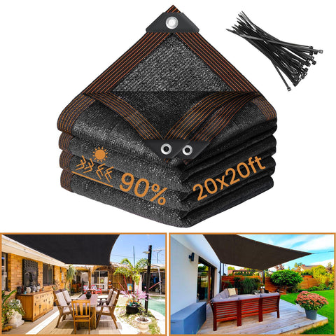 Riare 90% black shade cloth 20x20ft provides strong outdoor shade and UV protection for gardens