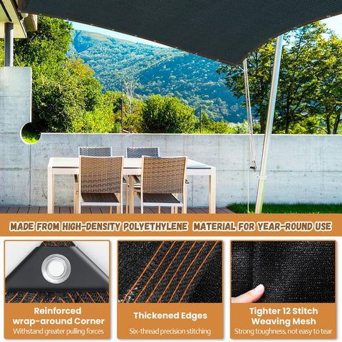 Breathable shade cloth reduces heat buildup on patios and greenhouses