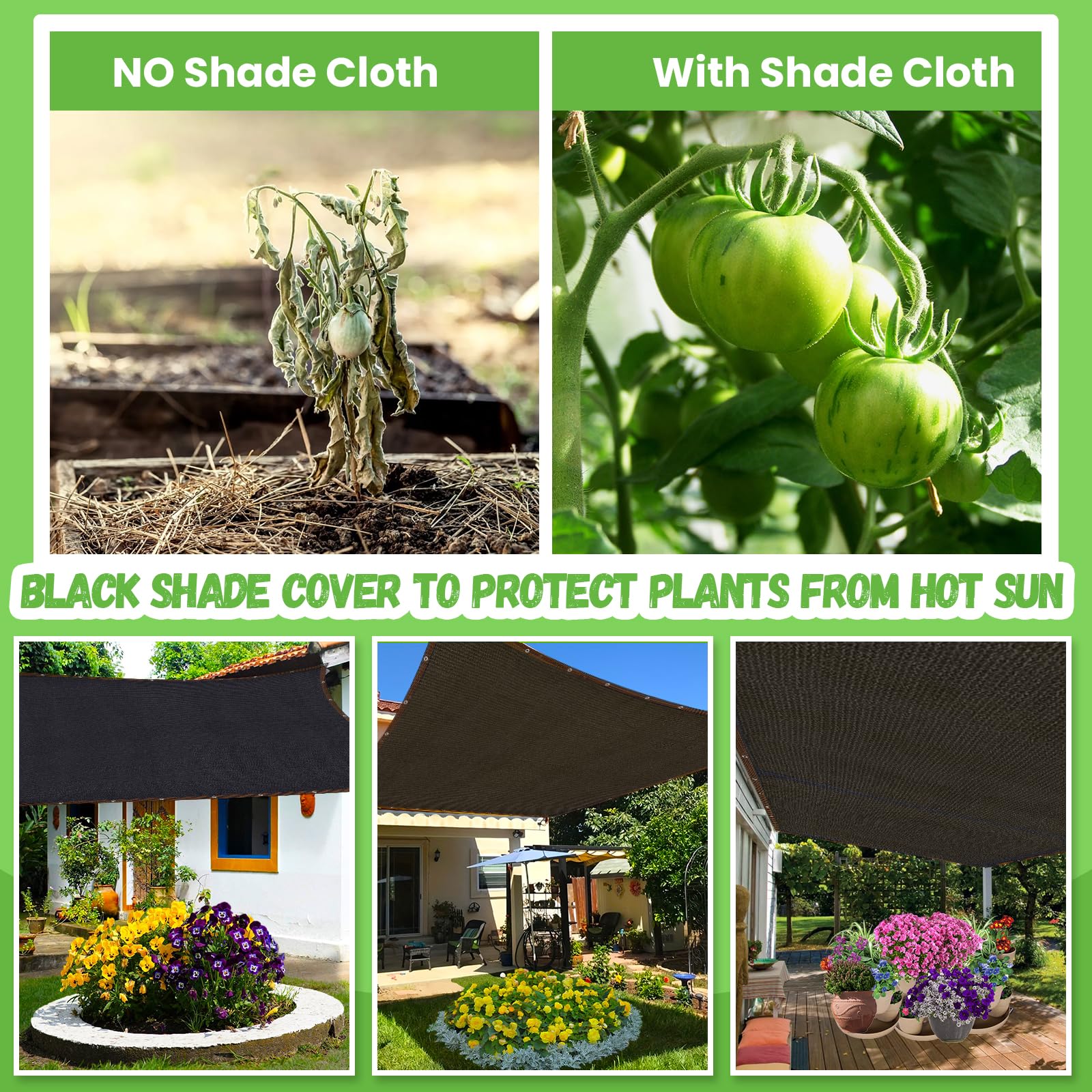 Riare 90% sun-block shade cloth reduces heat on sunny days.