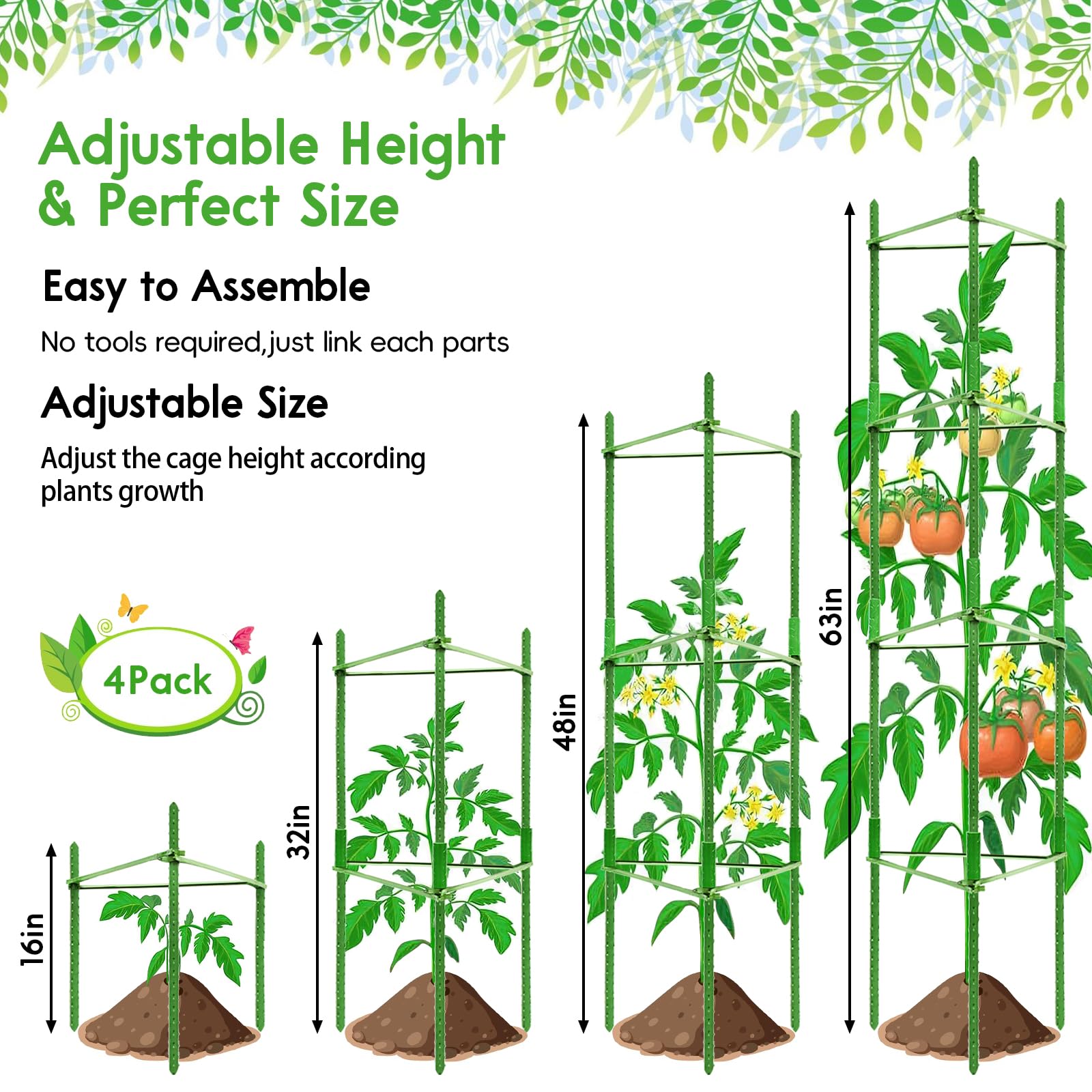 Riare adjustable tomato cages adapting height to plant growth stages