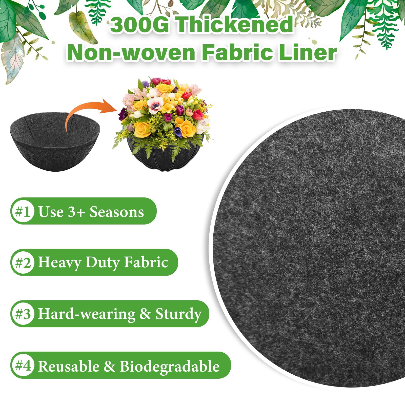Riare liner prevents bird nesting with heavy-duty fabric for neat planters.