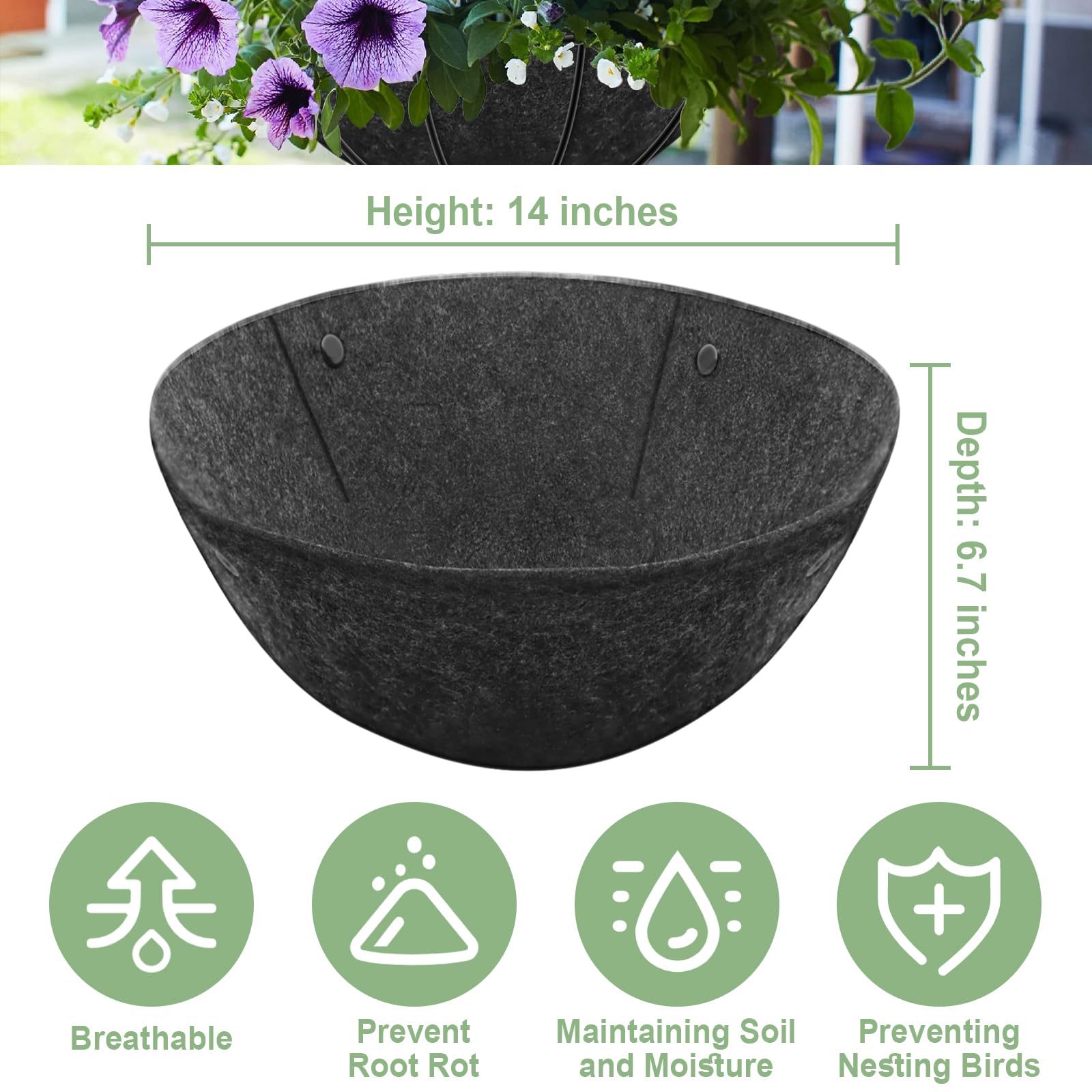 Riare anti-nesting liner in a basket helps deter birds from nesting.