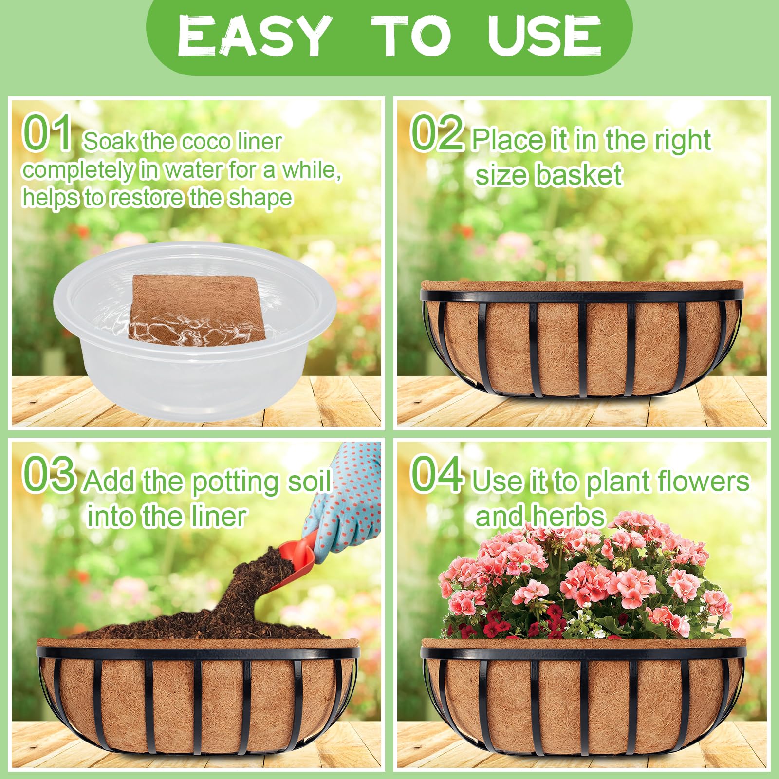 Riare breathable coco coir liner improves aeration and water management.