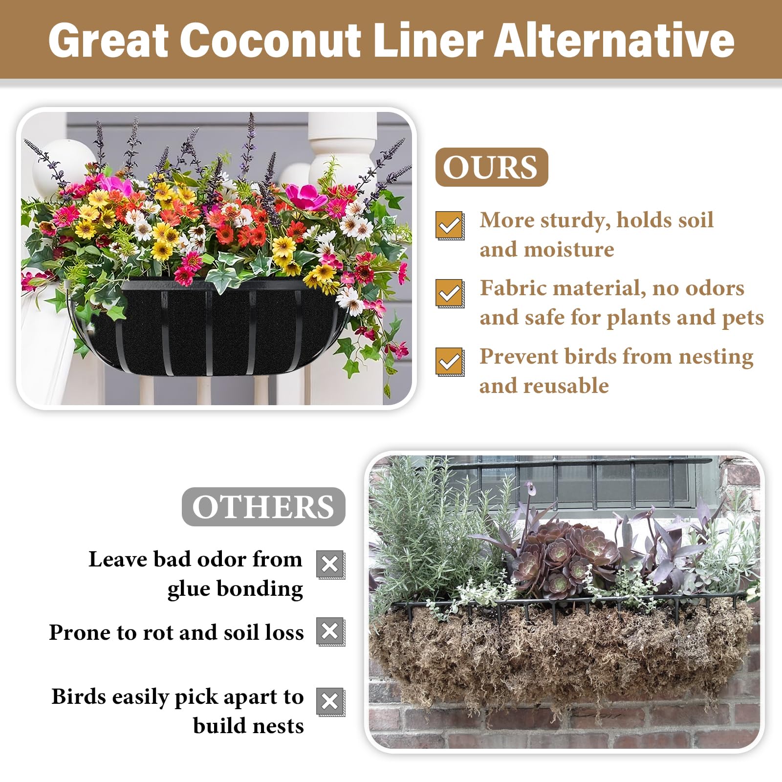 Breathable felt liner from Riare enhancing airflow around plant roots.