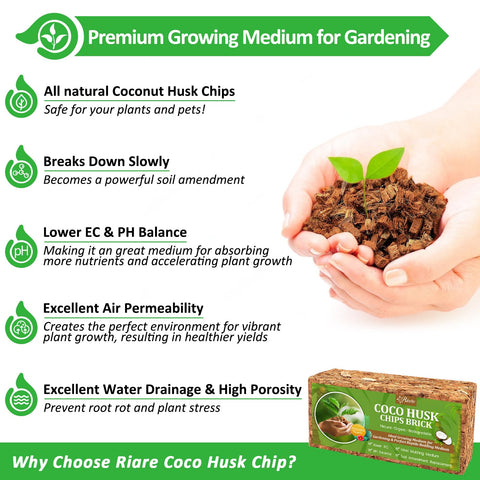 Riare Coco Chips bricks improve aeration and drainage for healthy roots.