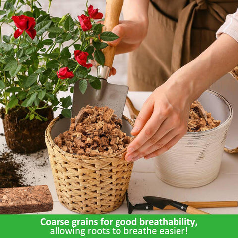 Riare Coco Chips bricks mix with soil for a natural potting medium.