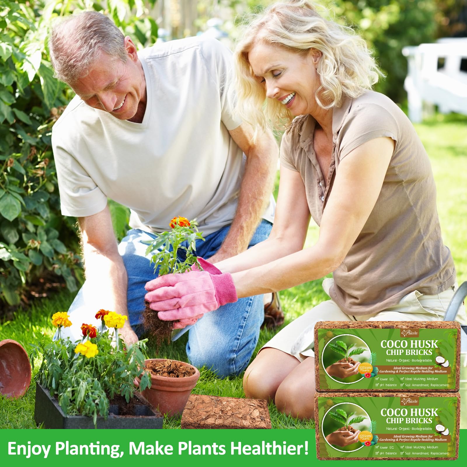 Riare Coco Chips bricks support orchid and herb planting with breathable structure.