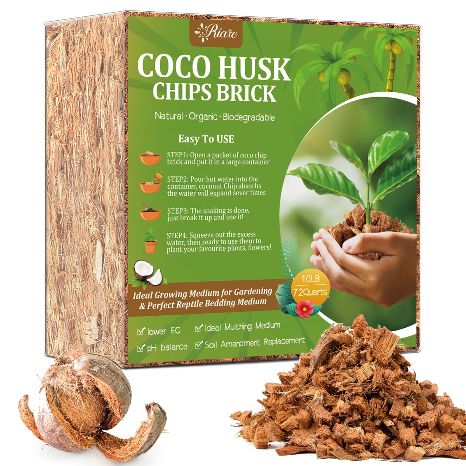 Riare coco chips bricks expanding in water for planting substrate