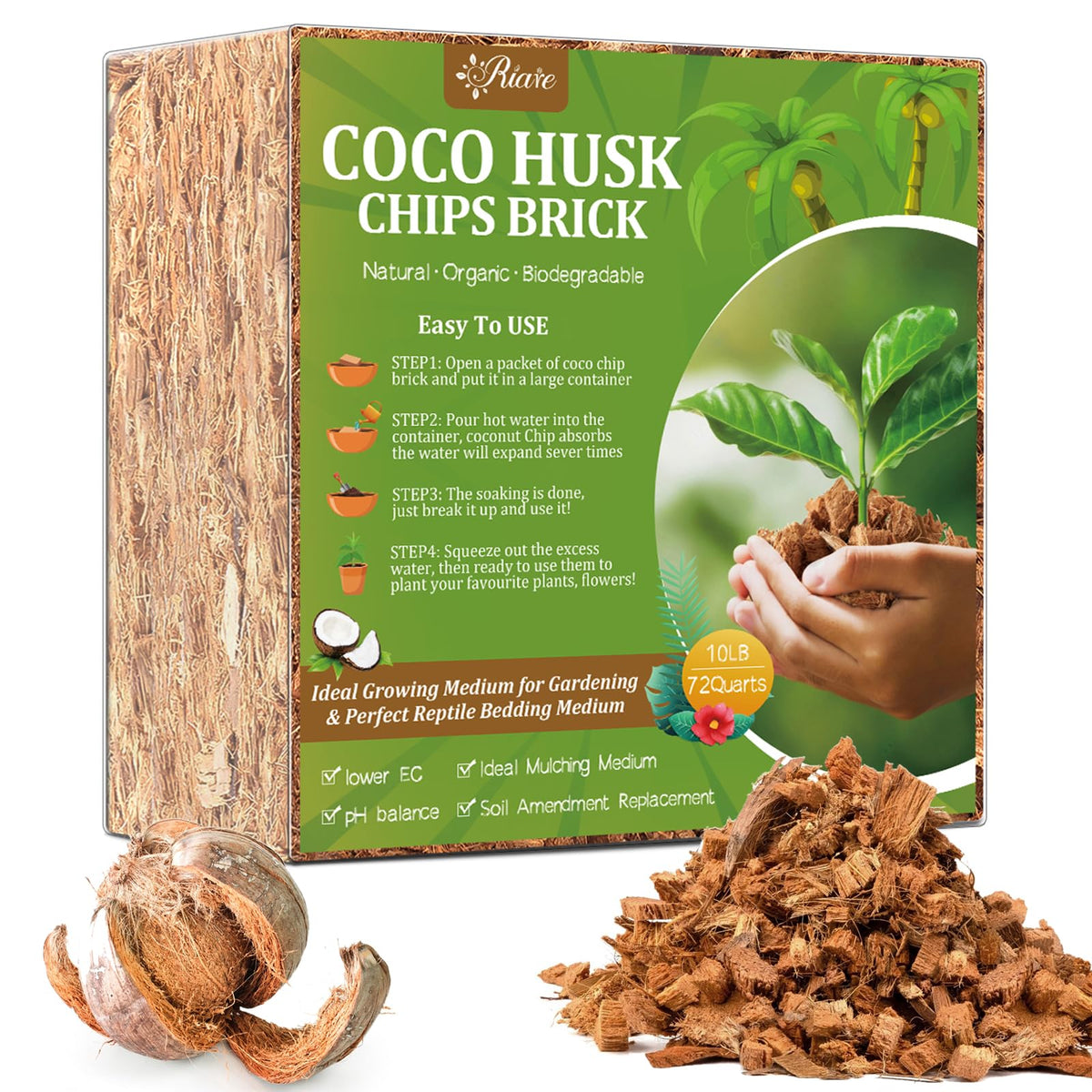 Riare coco chips bricks expanding in water for planting substrate