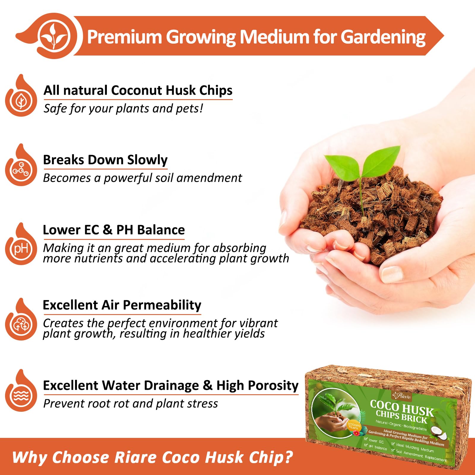 Riare Coco Chips soak-ready brick prepares for root-friendly watering.