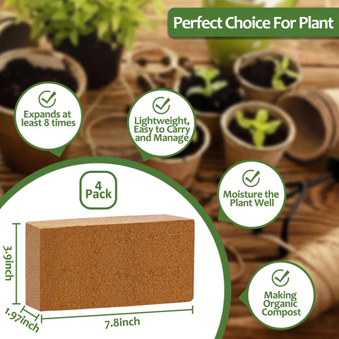 Riare Coco Coir Bricks dimensions 8x4x2 inches for compact storage.
