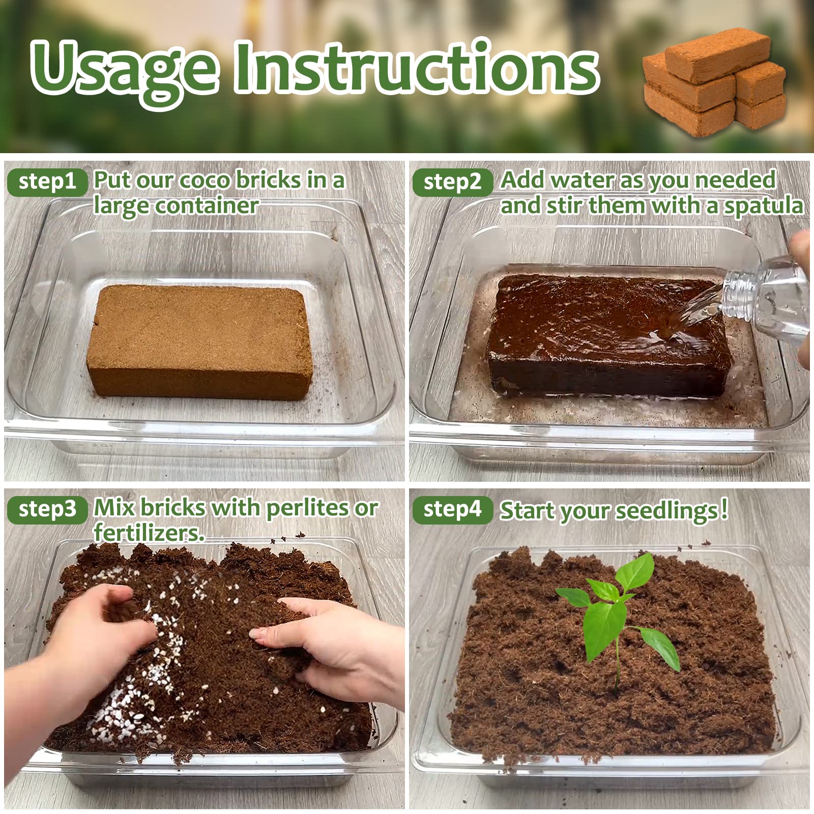 Riare Coco Coir Bricks absorb moisture and breathe for better drainage.