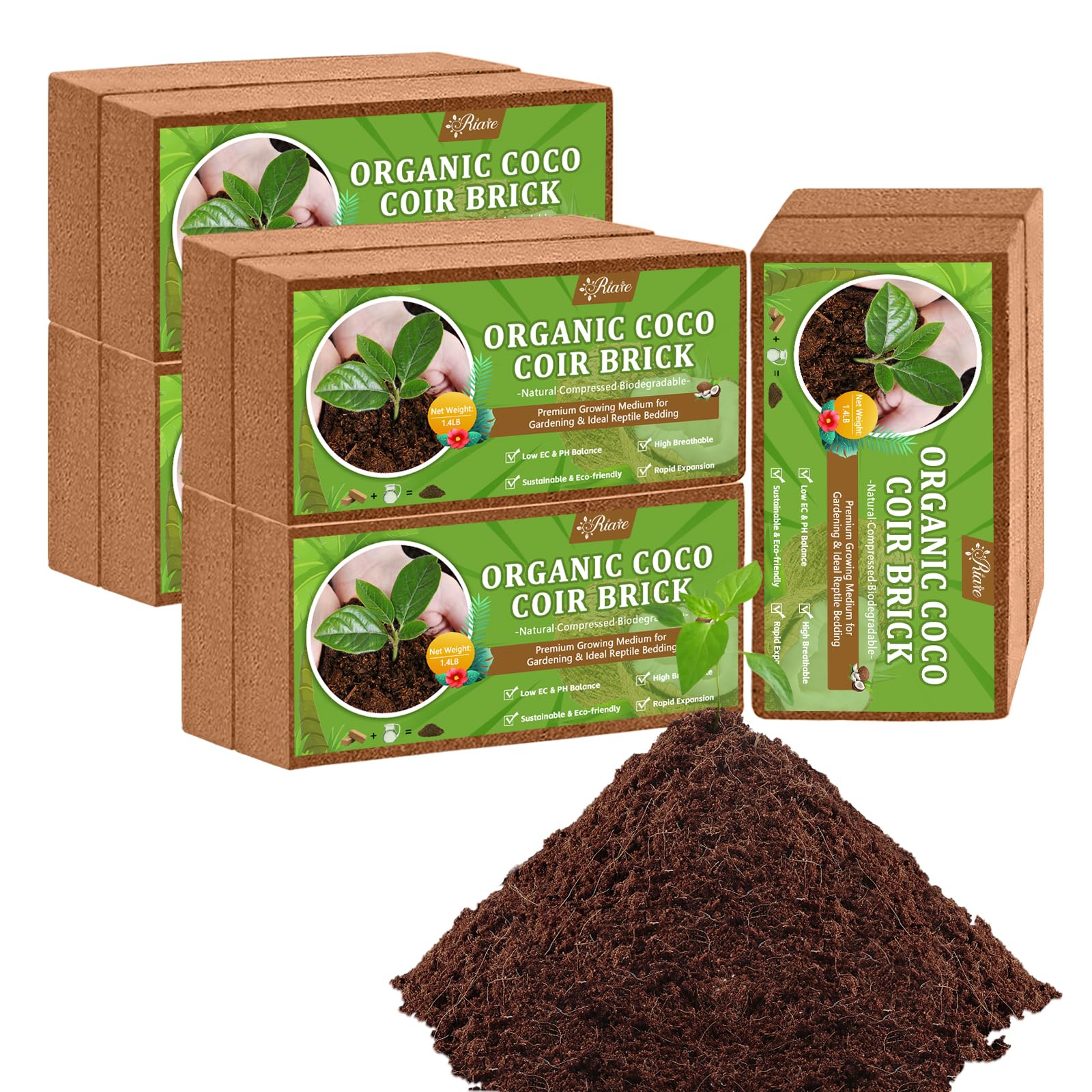Riare coco coir brick pack expands into ready-to-use soil for seedlings.