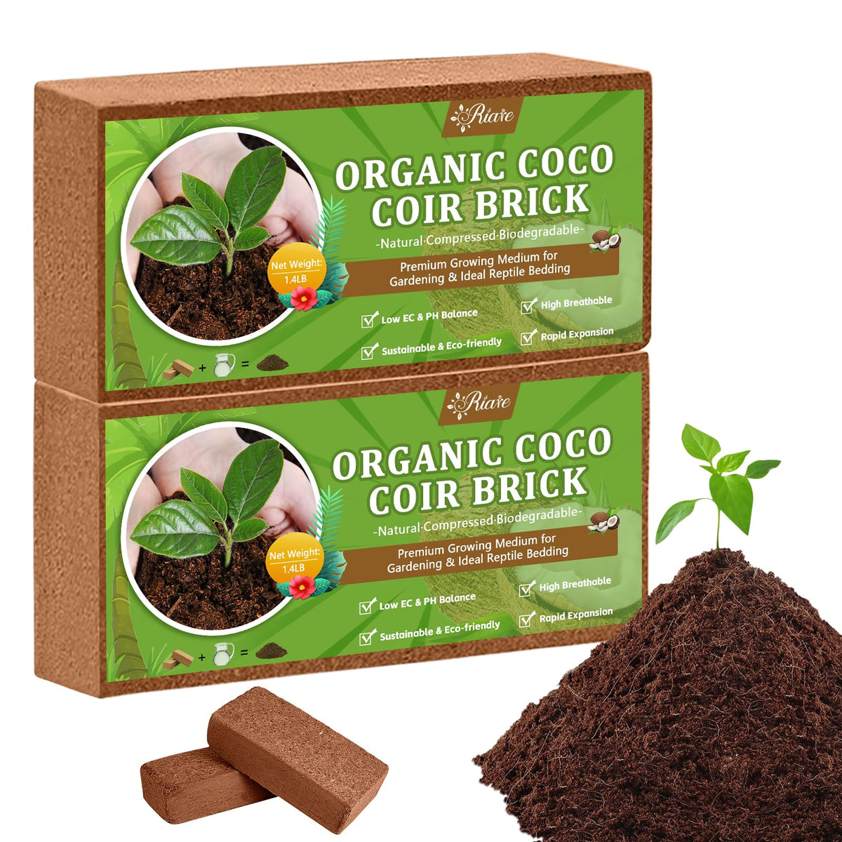 Riare coco coir bricks package expands easily for ready garden soil