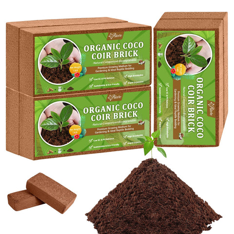 Riare coco coir bricks packaging shows six bricks expanding for gardening