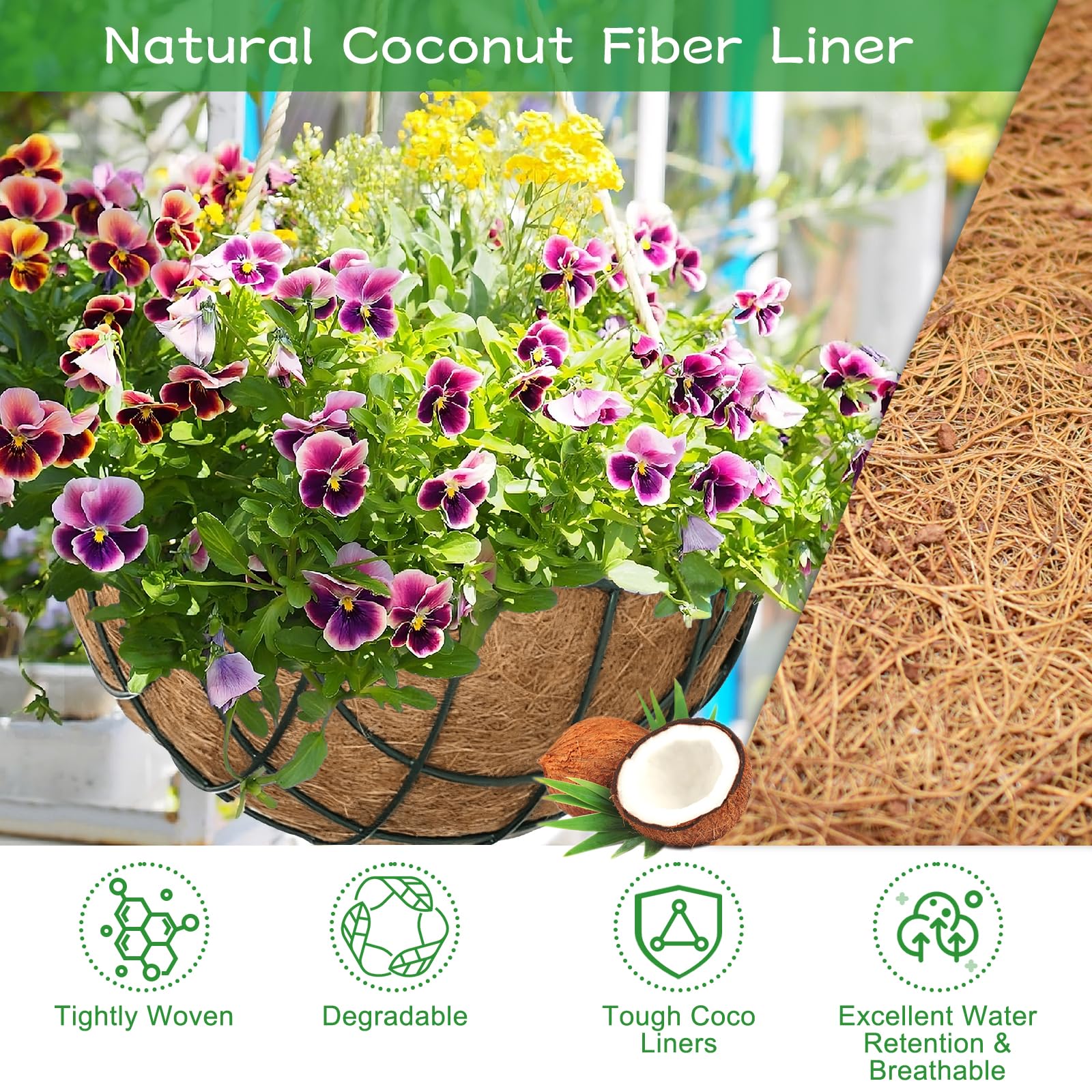 Riare Coco Coir Liner Breathability close-up highlights airflow and moisture retention.