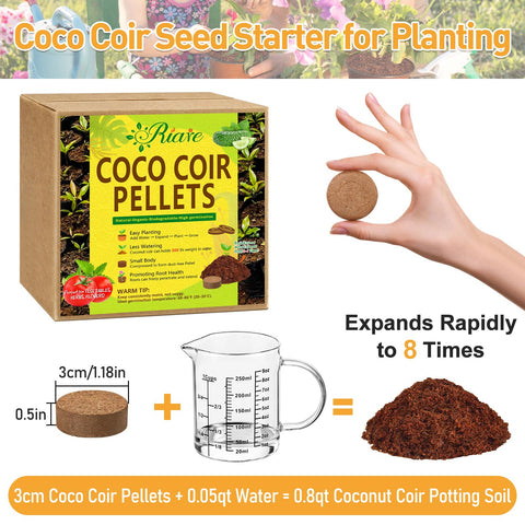 Riare coco coir pellet water expansion demonstrates rapid expansion when soaked for seed starting.