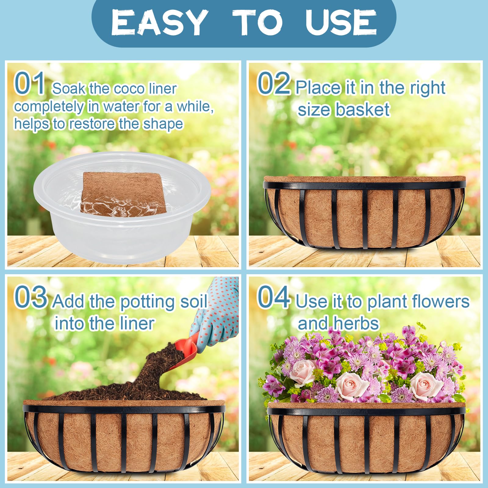 Riare easy-cut coconut coir liner for simple fitting in any planter.
