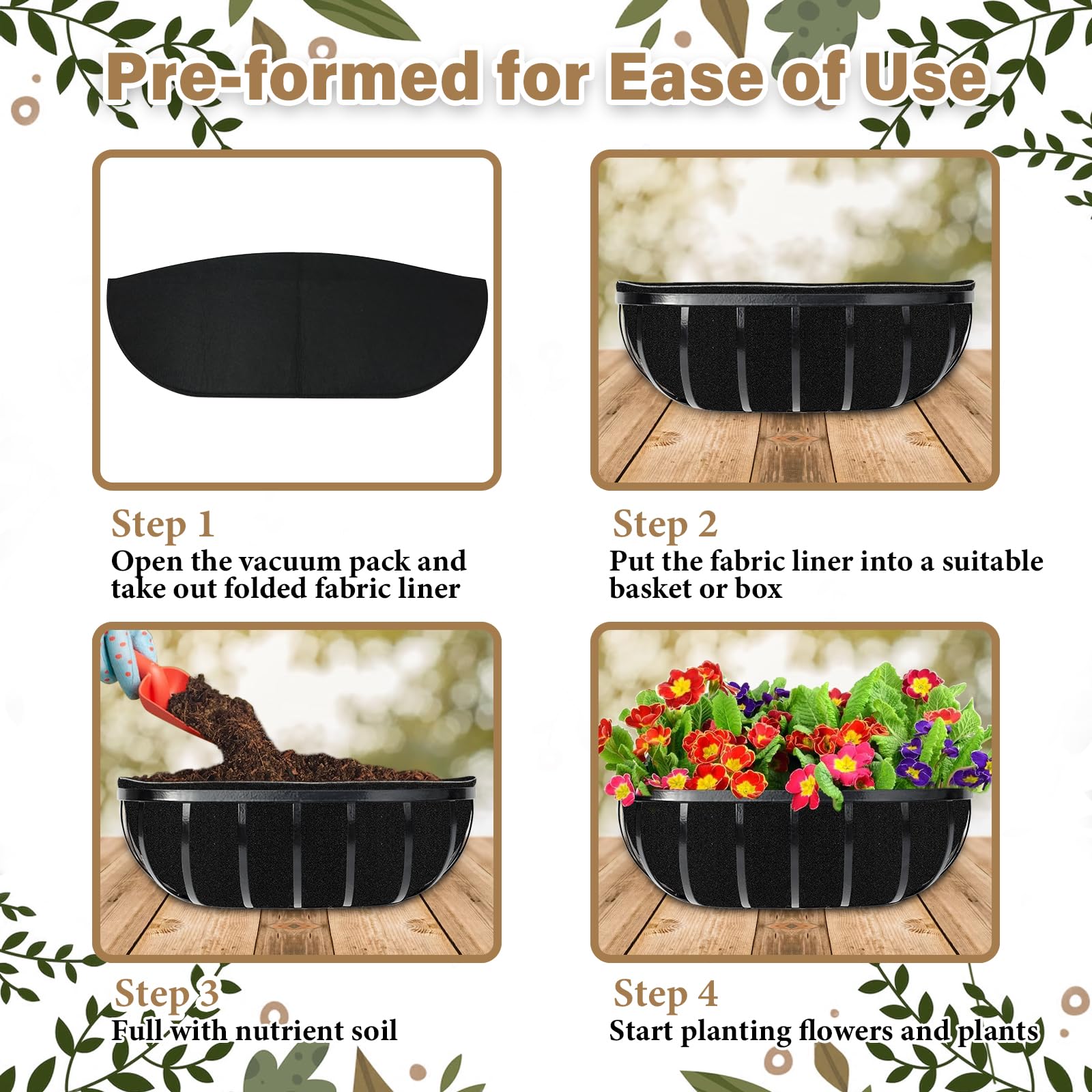 Easy-to-install Riare liner pre-formed for quick setup in a basket.