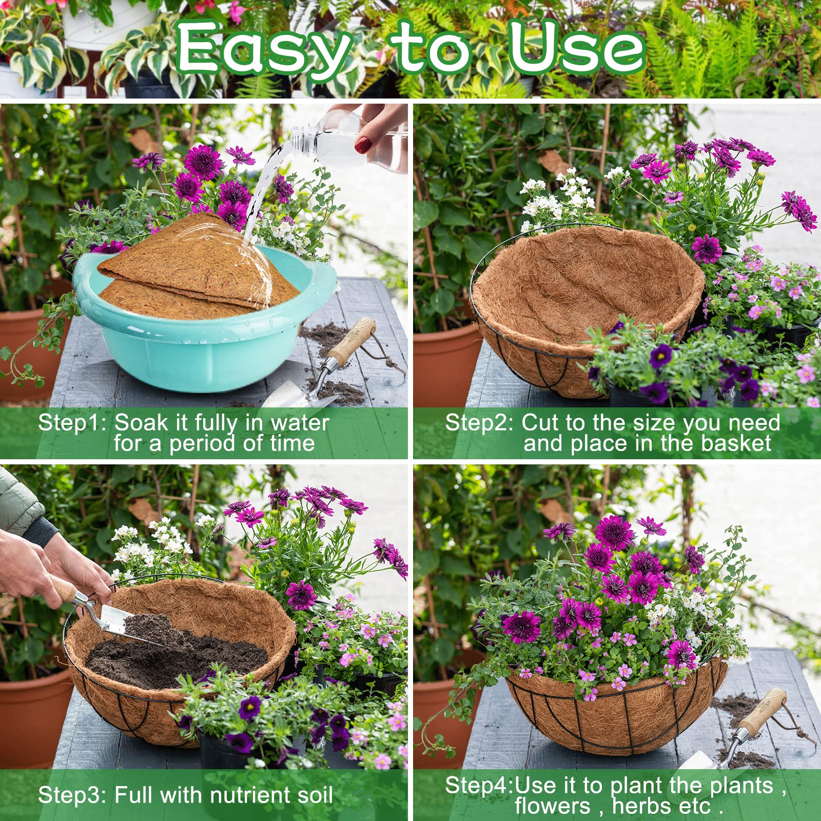 Riare Easy-reshape Coco Liner demonstrates trimming to fit baskets.