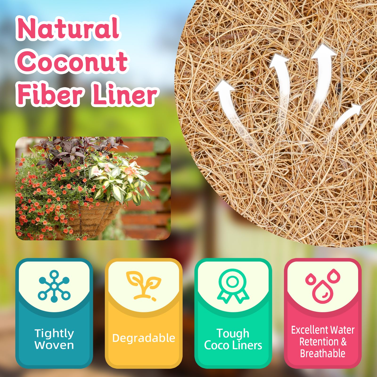 Riare easy-resize coco liner allows quick shaping to fit any basket.