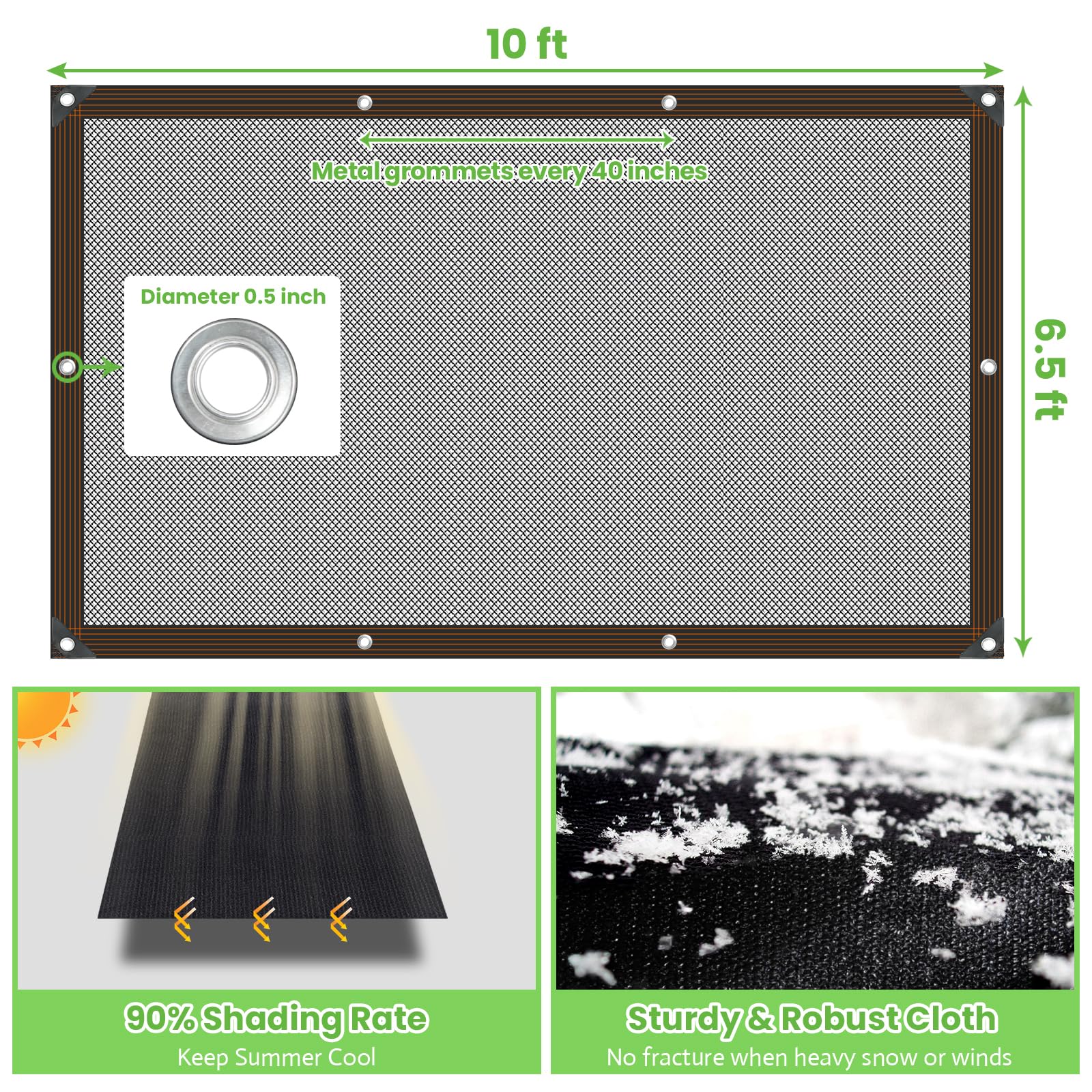 Riare reinforced edge grommets enable durable hanging.