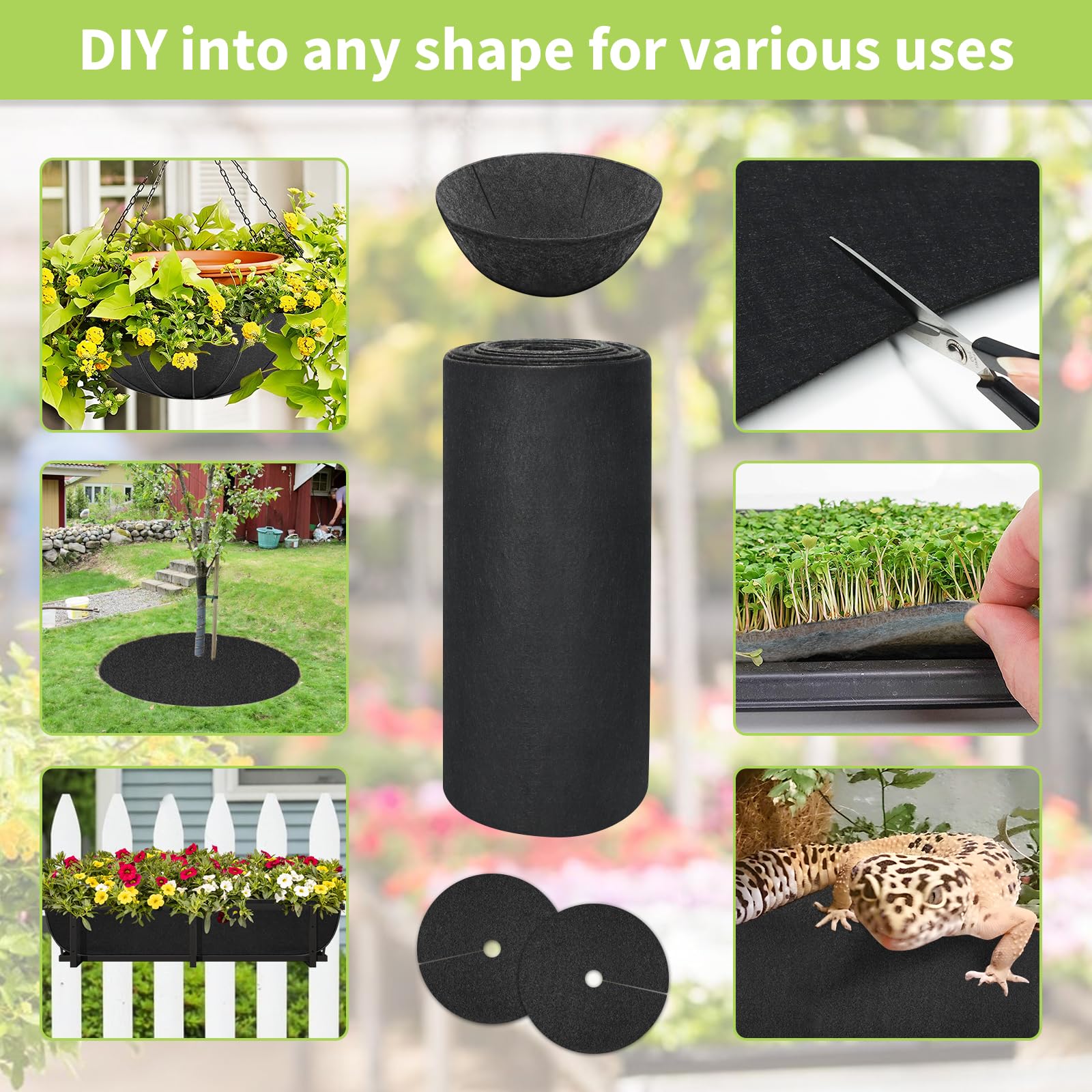 Riare felt liner protects planters and aids soil moisture retention.