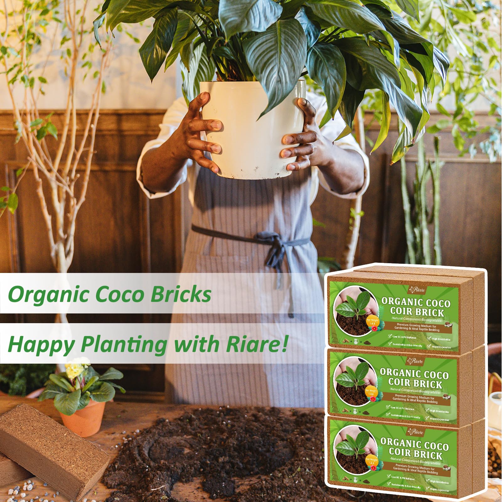 Riare coco coir bricks suit indoor and outdoor gardening applications