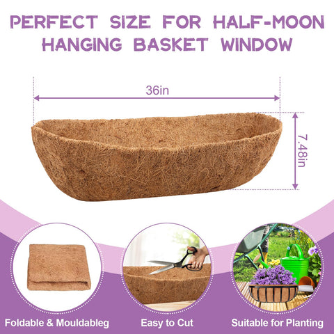 Riare half-moon coir liner fits hanging baskets precisely.
