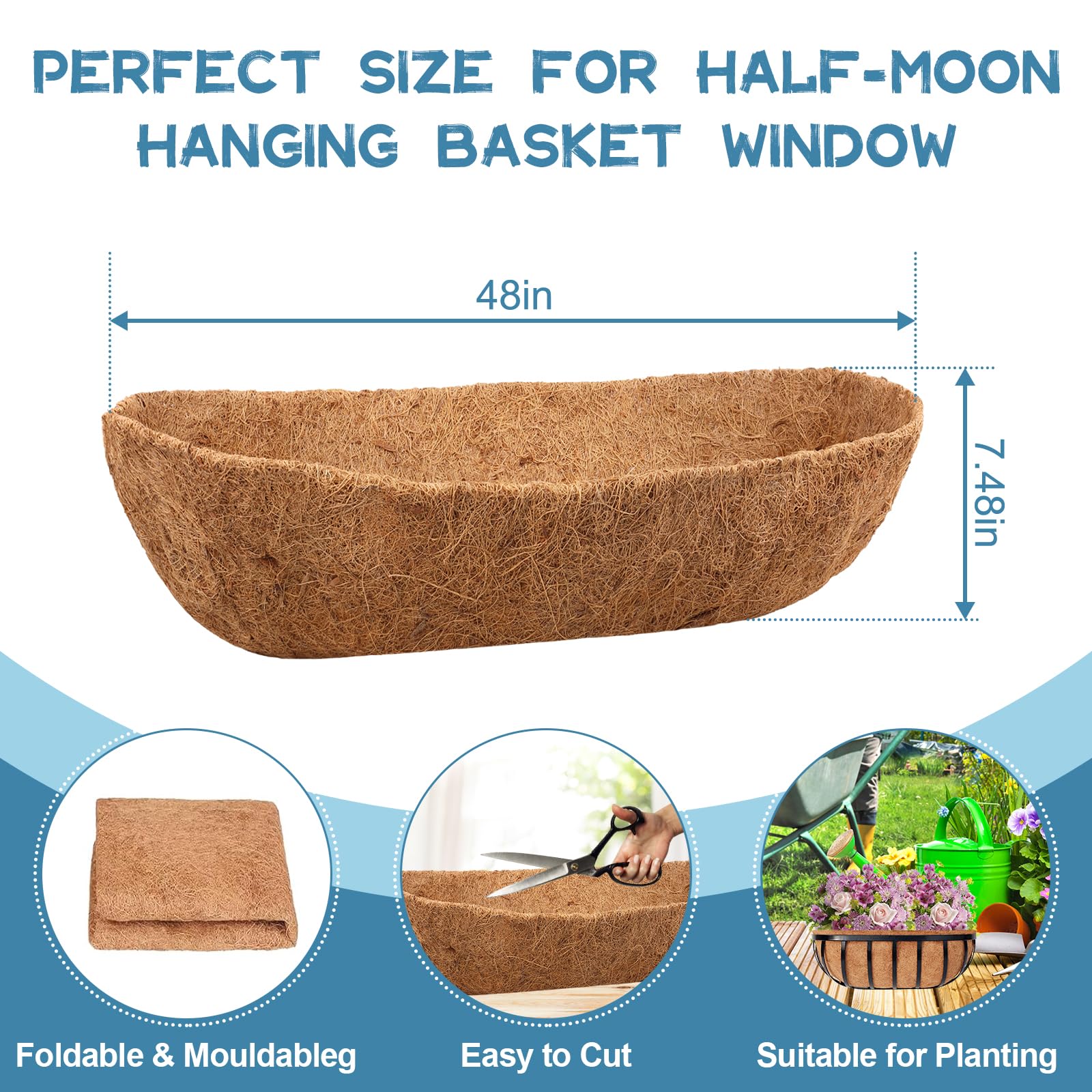 Riare half-moon coconut coir liner fits wall planters with natural look.