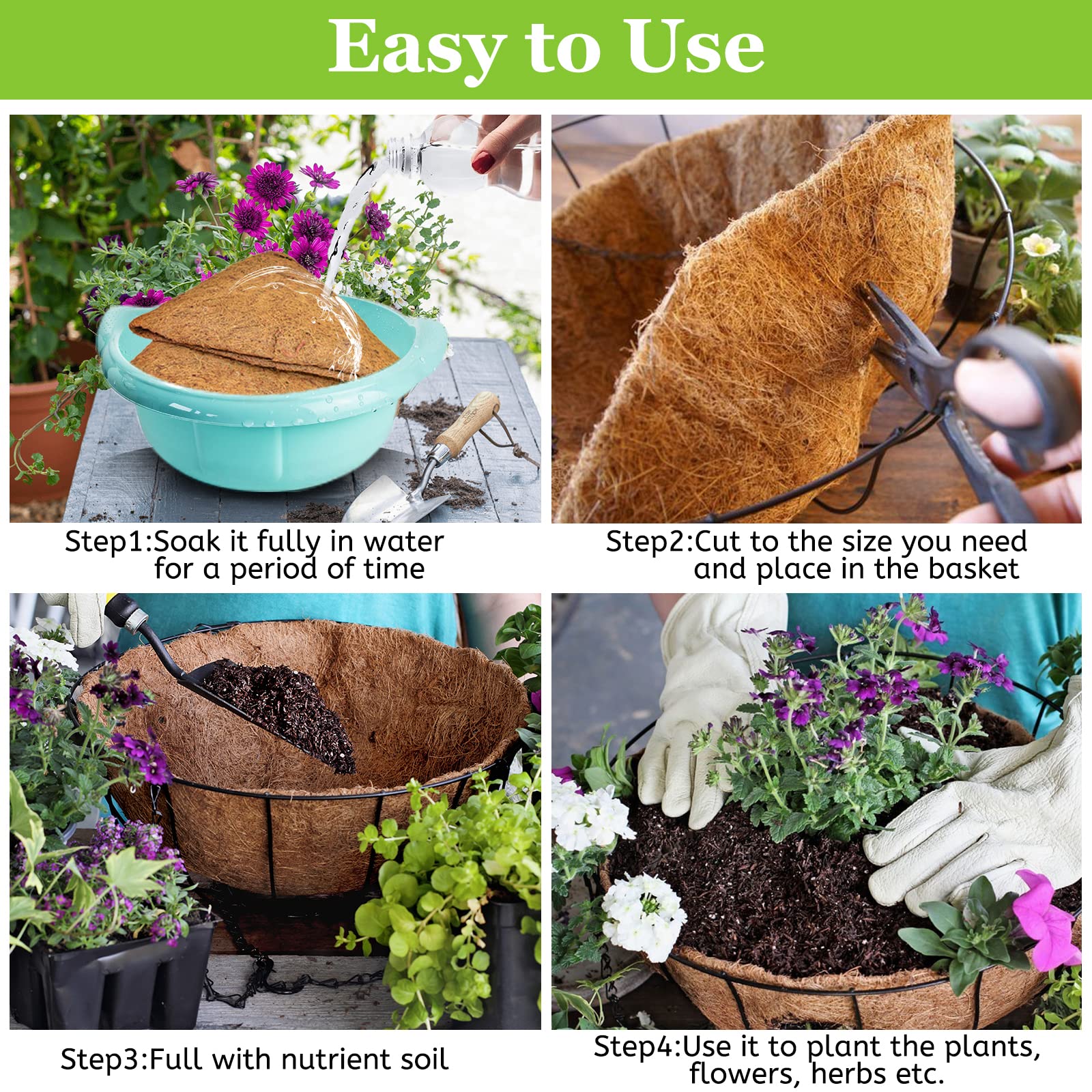 Riare coco liner retains moisture and reduces watering needs.