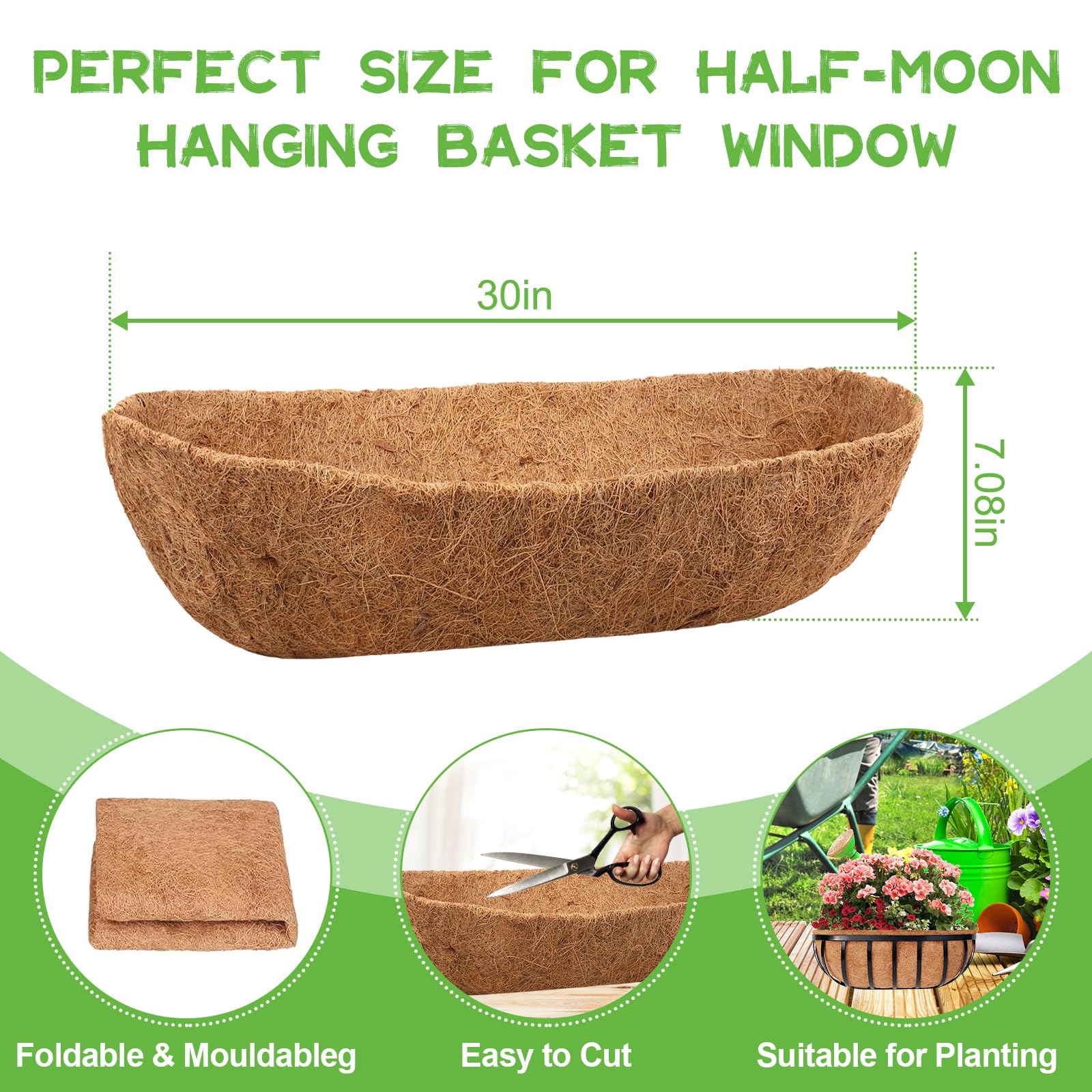 Riare natural coconut fiber liner, 30in, breathable and promotes healthy drainage.