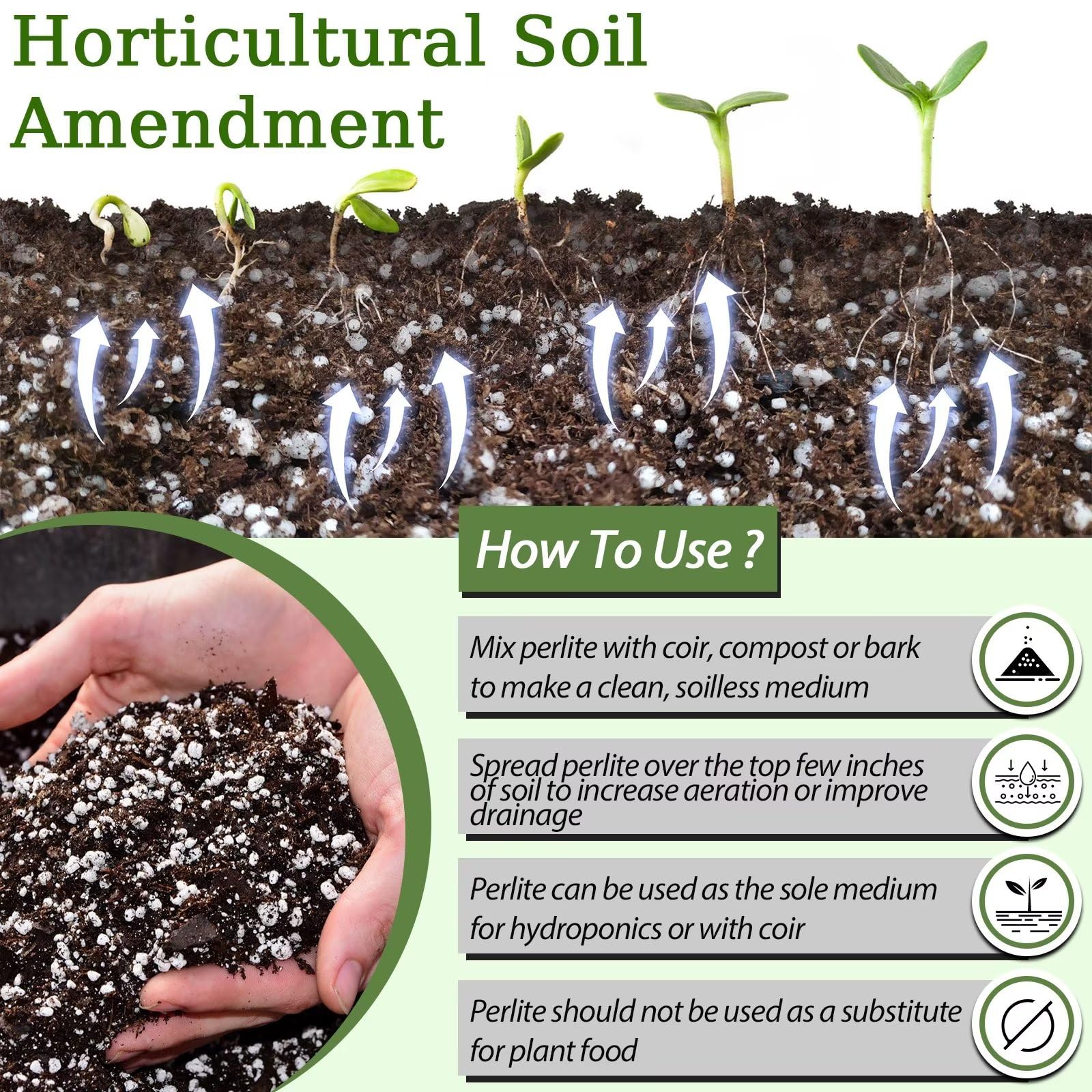 Riare perlite promotes drainage and ventilation for containers and succulents.
