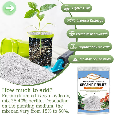 Riare perlite soil amendment blends with potting mix to enrich growing medium.