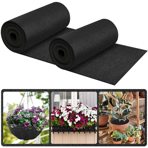 Riare black felt planter liner in a hanging basket improves root airflow and moisture retention.