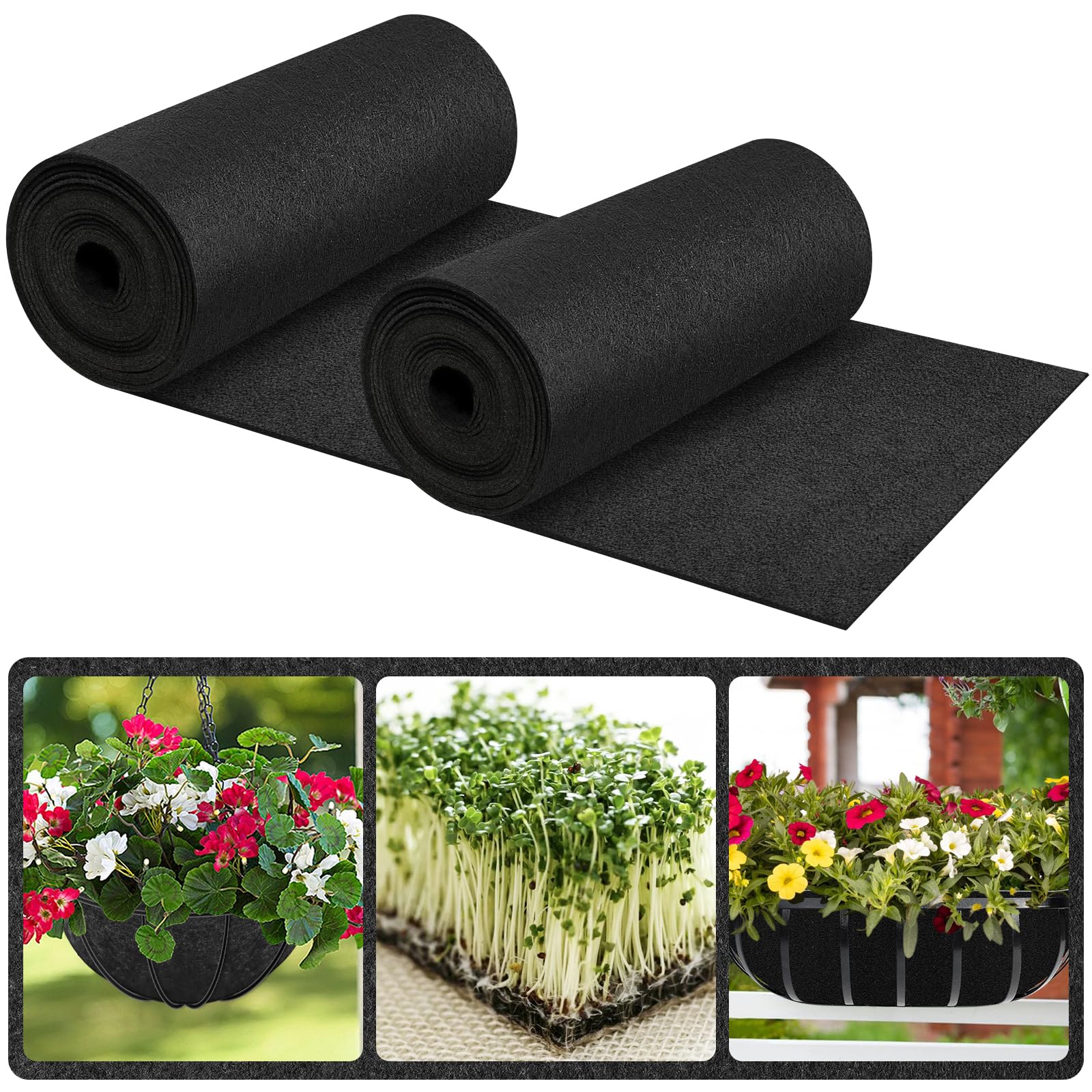 Riare planter liner roll 16x80 inches in black felt, two-pack, versatile for containers.