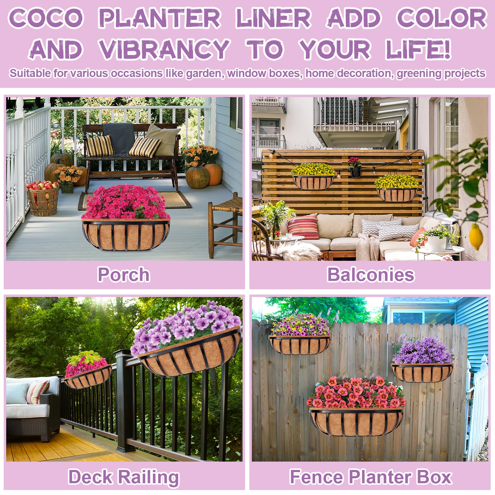 Riare renewable coconut liner emphasizes compostable garden use.