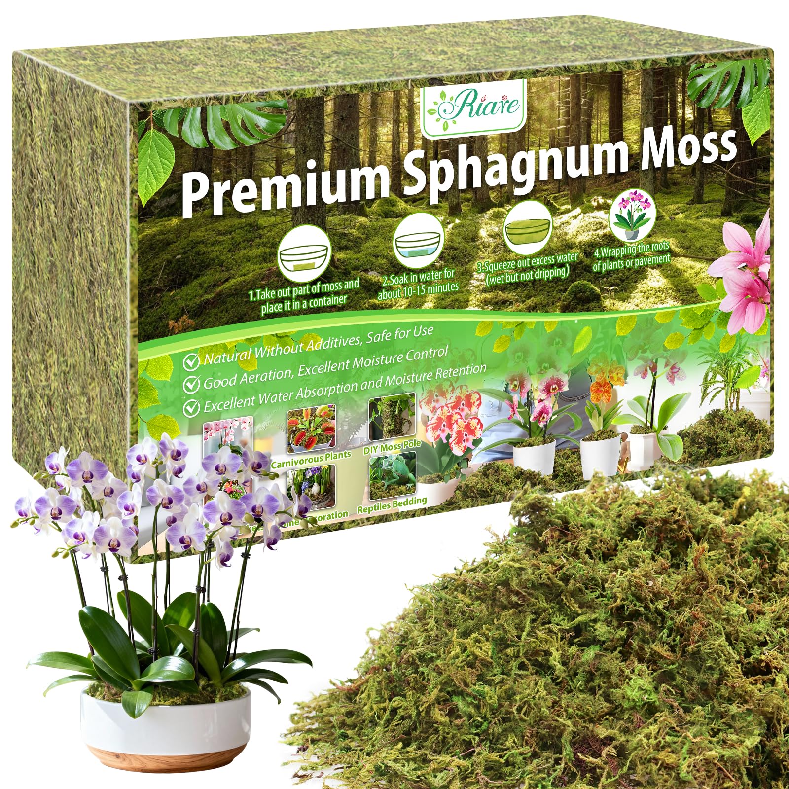 Riare sphagnum moss brick ready to hydrate for gardening and crafts