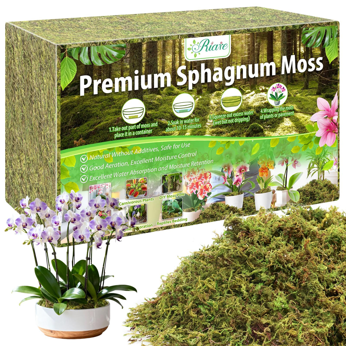 Riare sphagnum moss brick ready to hydrate for gardening and crafts