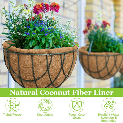 Riare thick coconut-fiber liner emphasizes durability for long-lasting use.