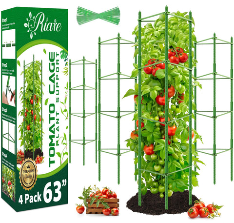 Riare 4-pack tomato cages set up for a tall vertical garden display