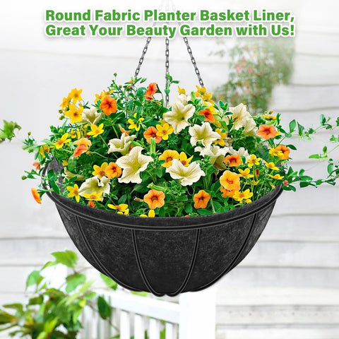 Riare fabric liner resists wear for seasons of hanging basket use.