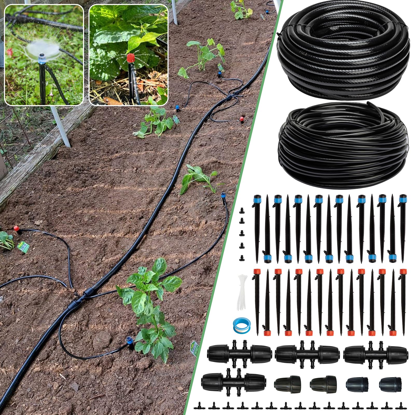 Riboud 240ft main tubing ensures steady garden watering.
