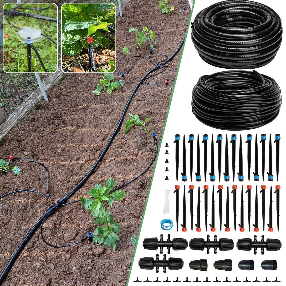 Riboud 240ft main tubing ensures steady garden watering.