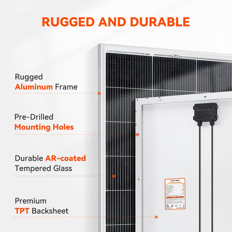 RICH SOLAR anodized frame providing rugged durability against wind and snow.