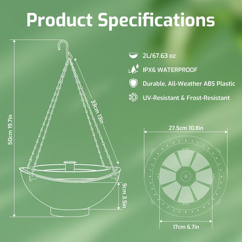 RichBird 10.8-inch bird bath provides ample drip-free water feature for gardens.