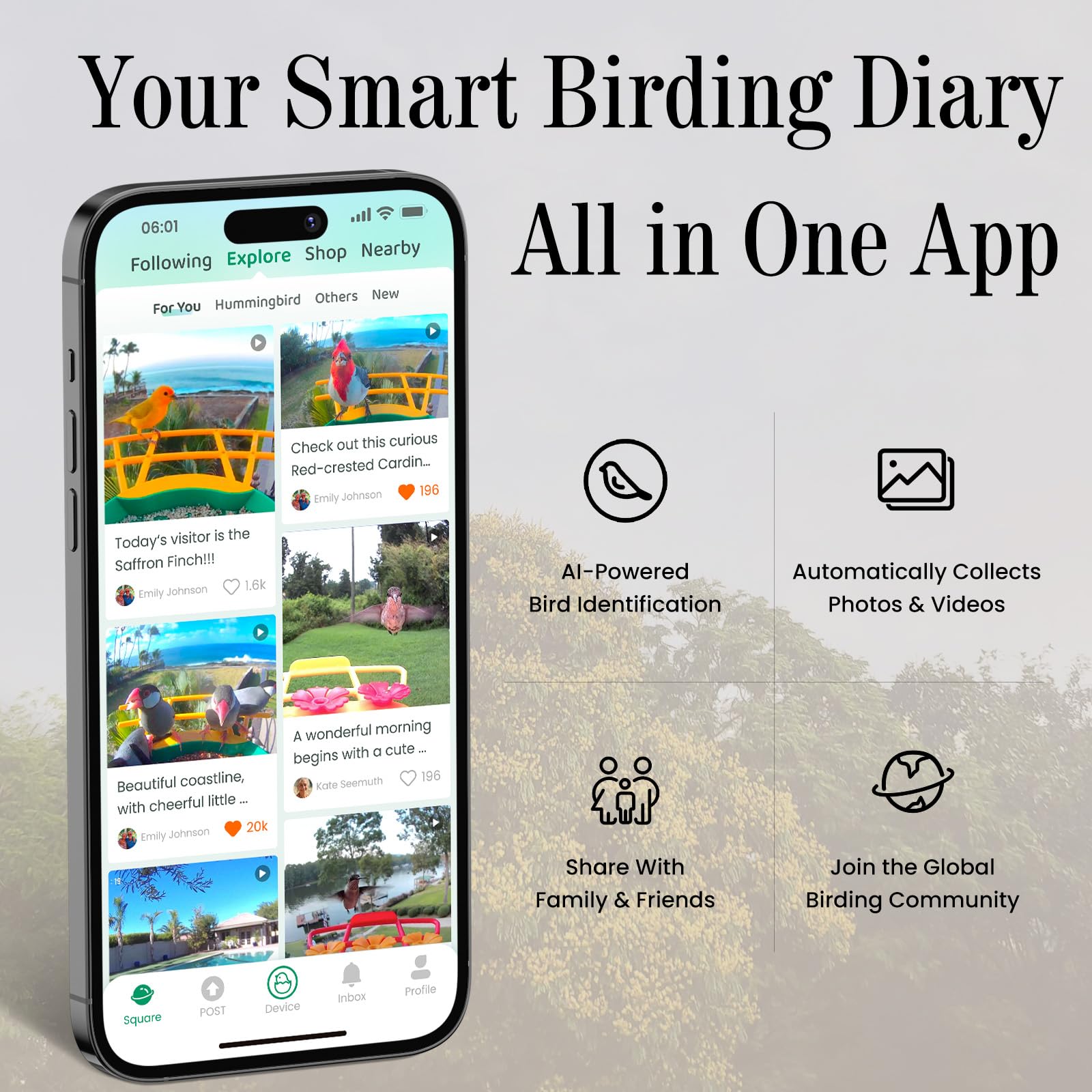 RichBird AI bird ID detects ten thousand species for quick learning.