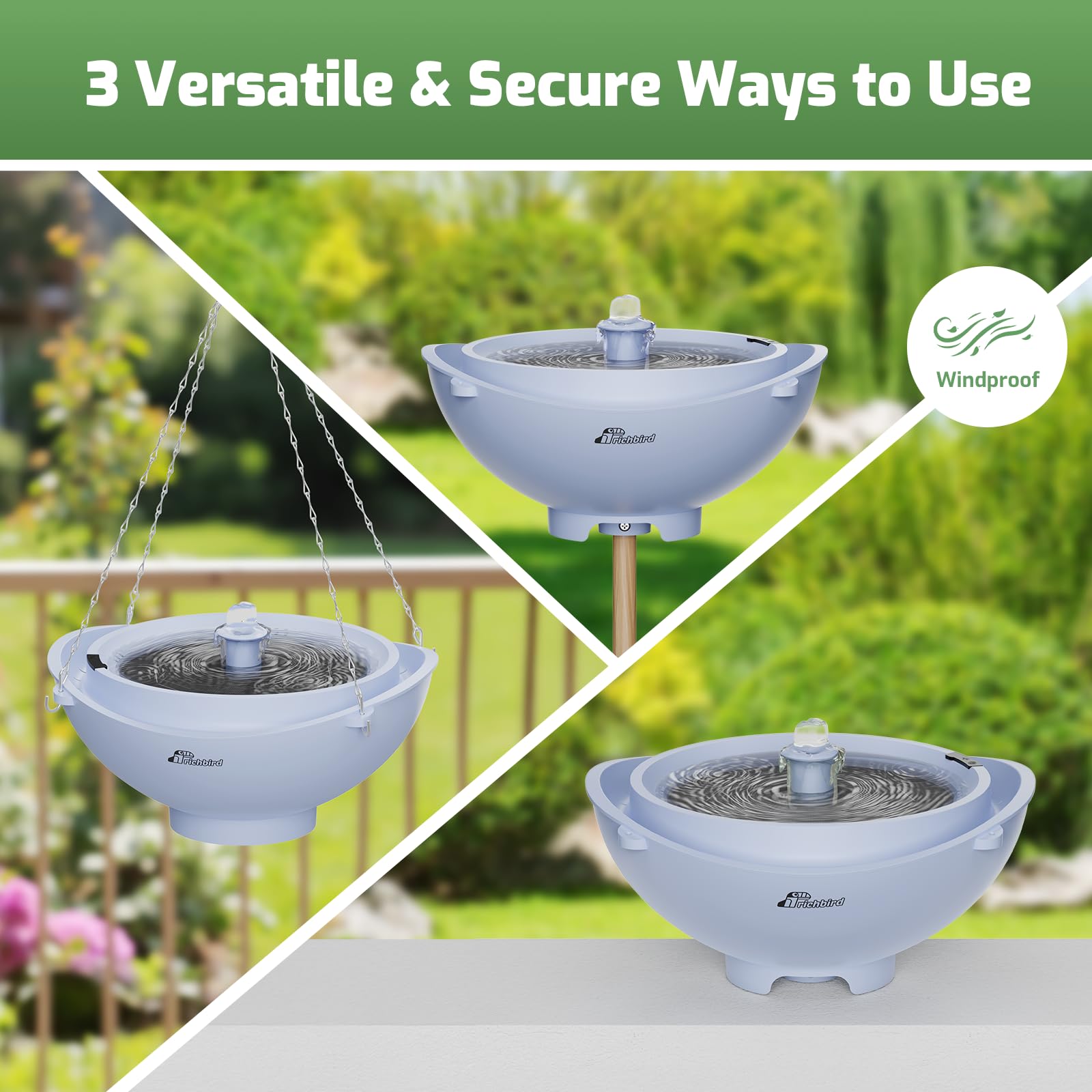 RichBird freestanding ground bird bath with screw-in stand.