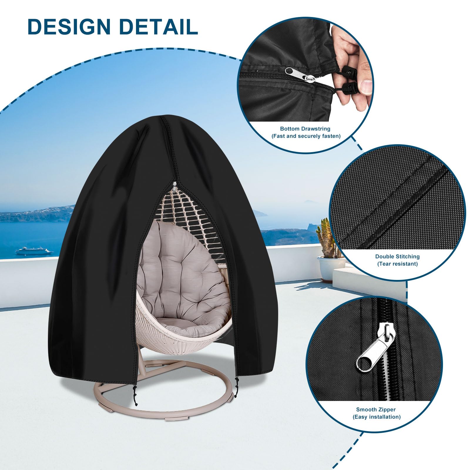 RICHIE full-length zipper enables easy installation on egg chairs