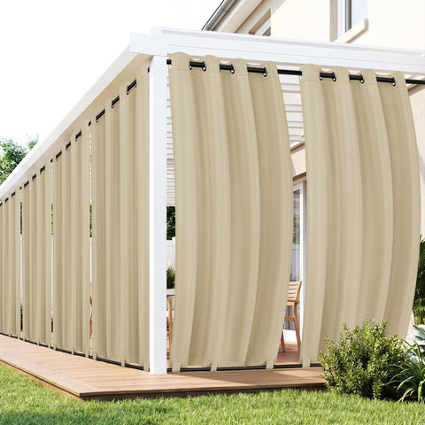 RichSets outdoor curtains 6-panel cream on a pergola for privacy and shade